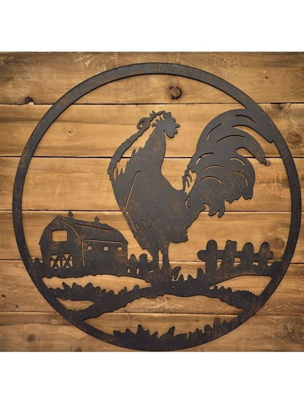 Rustic Farmhouse Rooster Wall Art Metal and Wood Sign